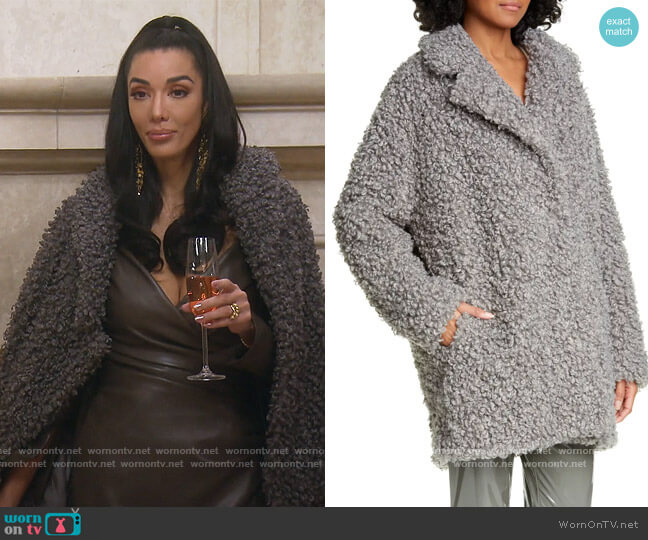Tibi Curly Faux Shearling Coat worn by Noella Bergener on The Real Housewives of Orange County