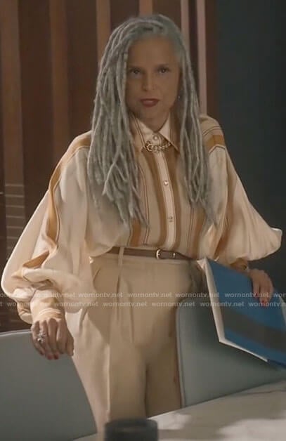 Tina’s striped blouse on Good Sam