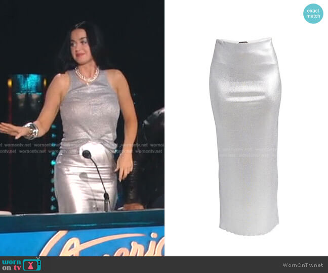 Tom Ford Metallic Maxi Skirt worn by Katy Perry on American Idol