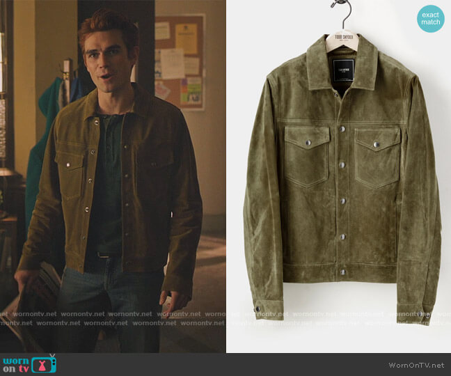 Todd Snyder Italian Suede Snap Dylan Jacket worn by Archie Andrews (K.J. Apa) on Riverdale