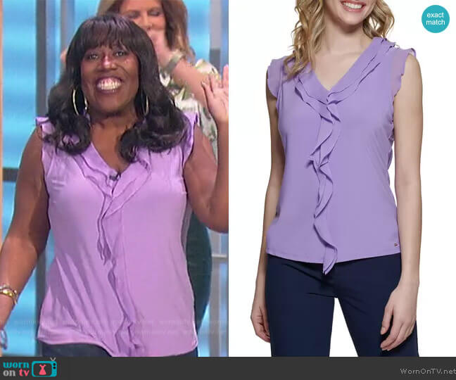 Tommy Hilfiger Ruffled Sleeveless Blouse worn by Sheryl Underwood on The Talk
