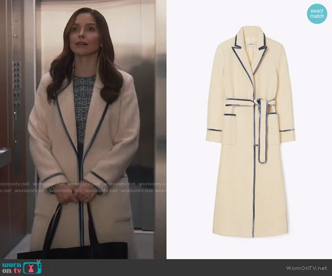 Tory Burch Velvet Trim Wool Wrap Coat worn by Dr. Sam Griffith (Sophia Bush) on Good Sam