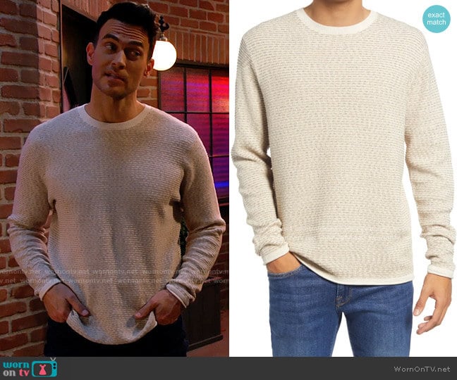 Treasure & Bond Space Dye Cotton Sweater in Dark Oatmeal Multi worn by Max (Cheyenne Jackson) on Call Me Kat
