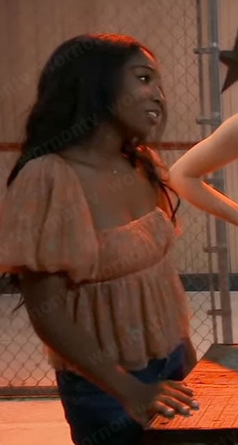 Trina’s orange floral square neck top on General Hospital
