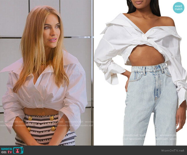Alexander Wang Cross Front Cropped Poplin Shirt worn by Chrishell Stause on Selling Sunset