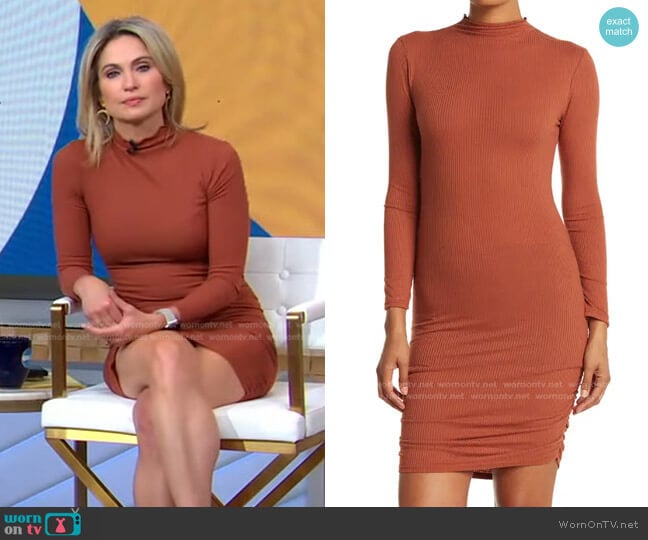by Velvet Torch Mock Neck Ruched Dress worn by Amy Robach on Good Morning America
