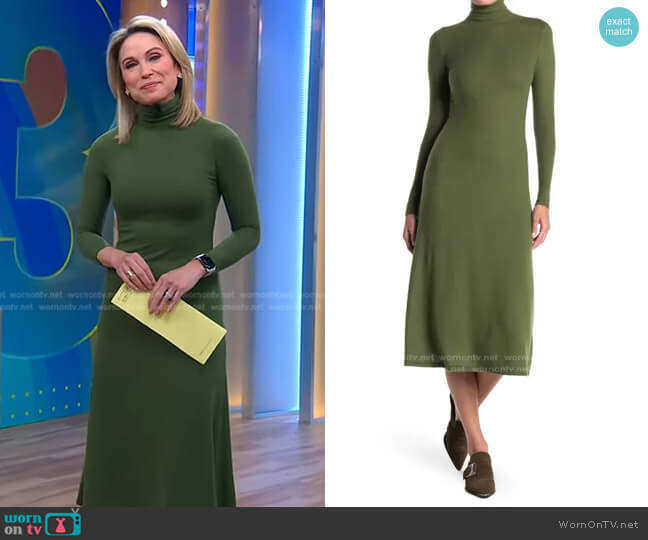 Velvet Torch Long Sleeve Mock Neck Midi Dress worn by Amy Robach on Good Morning America