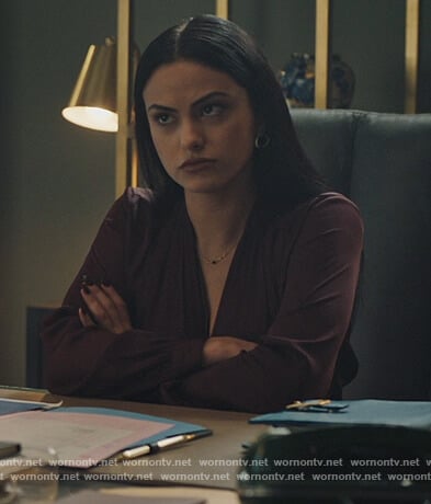 Veronica’s burgundy wrap blouse on Riverdale
