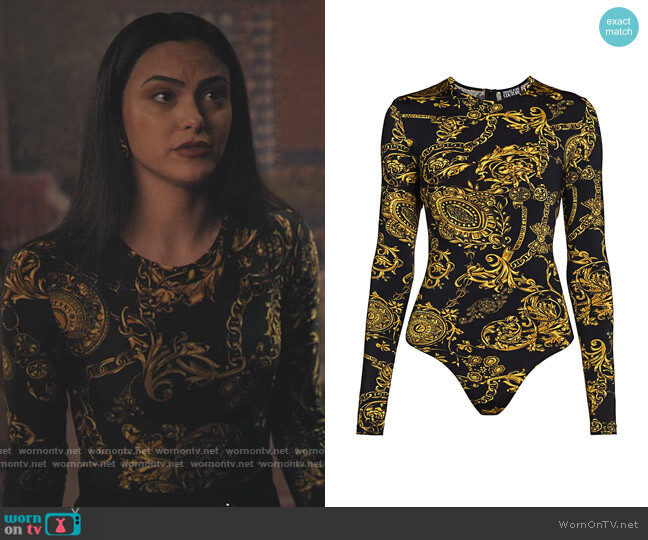 Versace Regalia Baroque-Print Bodysuit worn by Veronica Lodge (Camila Mendes) on Riverdale