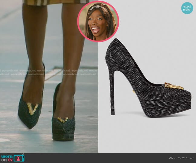 Versace Crystal High-Heel Pumps worn by Chelsea Lazkani on Selling Sunset