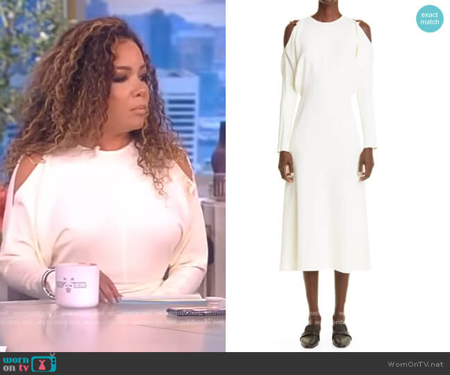 Victoria Beckham Chain Detail Cold Shoulder Dolman Long Sleeve Midi Dress worn by Sunny Hostin on The View