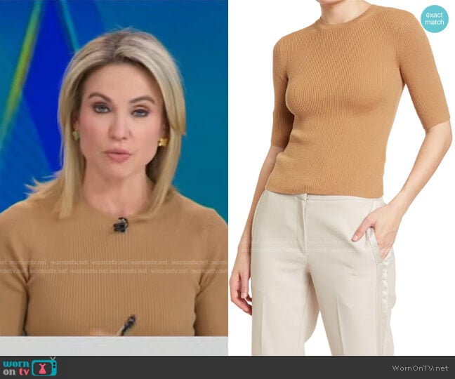 Vince Elbow Sleeve Rib Top worn by Amy Robach on Good Morning America