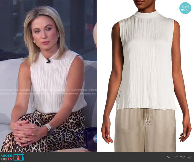 Vince Rib Mock Neck Sleeveless Top worn by Amy Robach on Good Morning America