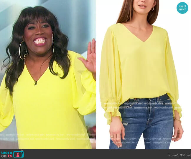 Vince Camuto Smocked-Cuff Top worn by Sheryl Underwood on The Talk