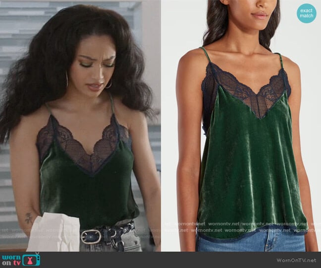 Zadig and Voltaire Christy Velvet Cami worn by Olivia Baker (Samantha Logan) on All American