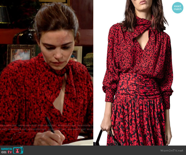 Zadig & Voltaire Tristan Floral Tie Blouse worn by Victoria Newman (Amelia Heinle) on The Young and the Restless