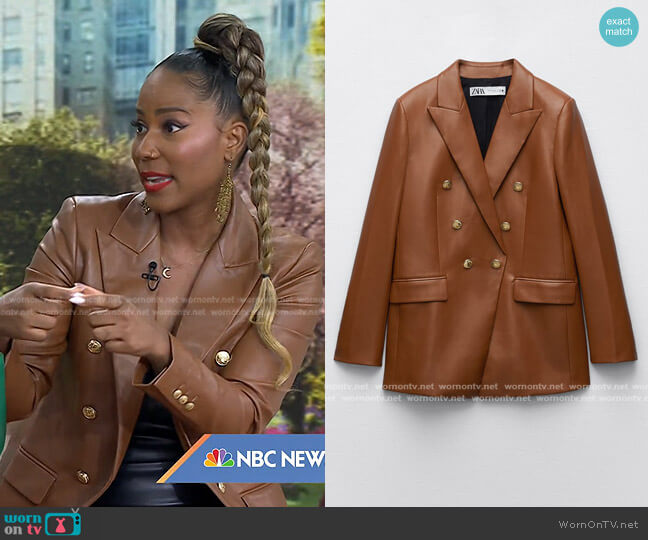 Zara Buttoned Faux Leather Blazer