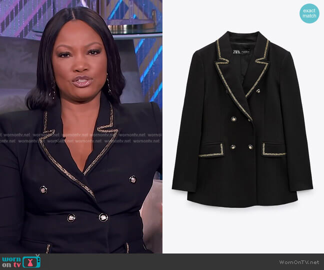 Zara Contrast Trim Double Breasted Blazer worn by Garcelle Beauvais on The Real