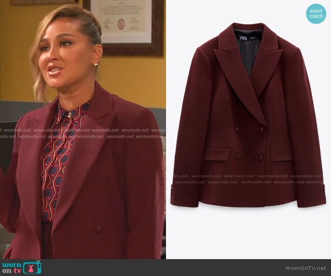 Zara Fitted Double Breasted Blazer worn by Alana (Adrienne Bailon) on Ravens Home