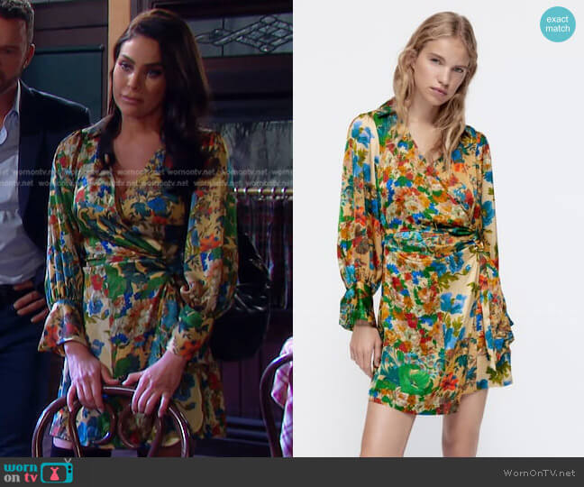 Zara Floral Print Satin Effect Dress worn by Chloe Lane (Nadia Bjorlin) on Days of our Lives