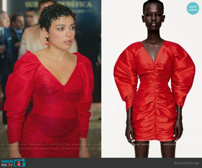 Zara Red Draped Mini Dress worn by Ari Blanco (Carla Diaz) on Elite
