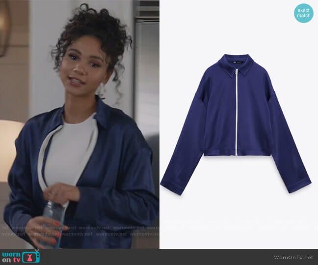 Zara Satin-Effect Jacket worn by Layla Keating (Greta Onieogou) on All American