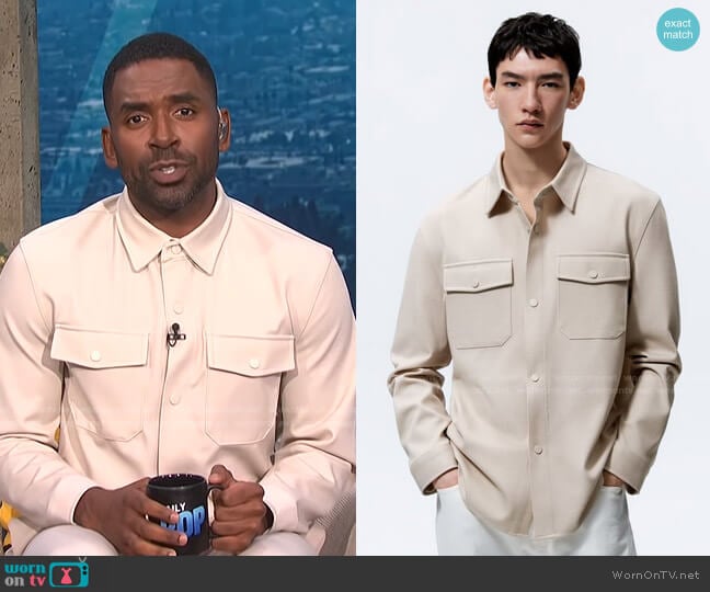Zara Stretch Overshirt worn by Justin Sylvester on E! News