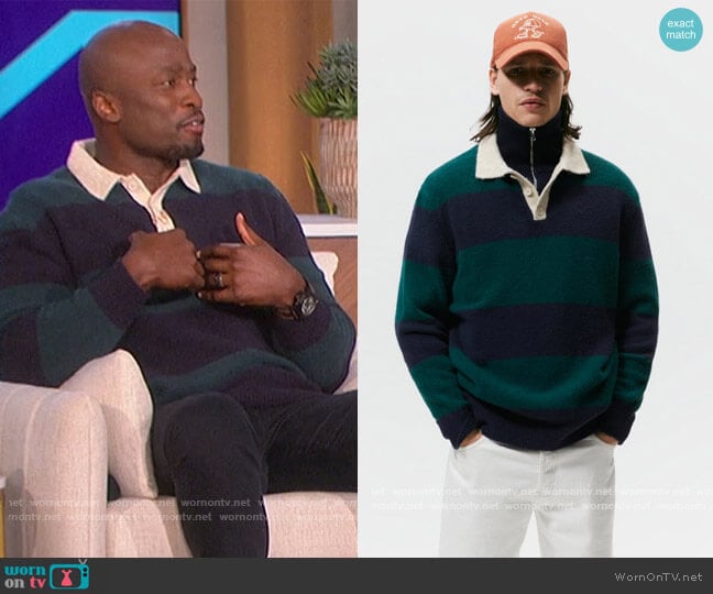 Zara Striped Knit Polo worn by Akbar Gbajabiamila on The Talk