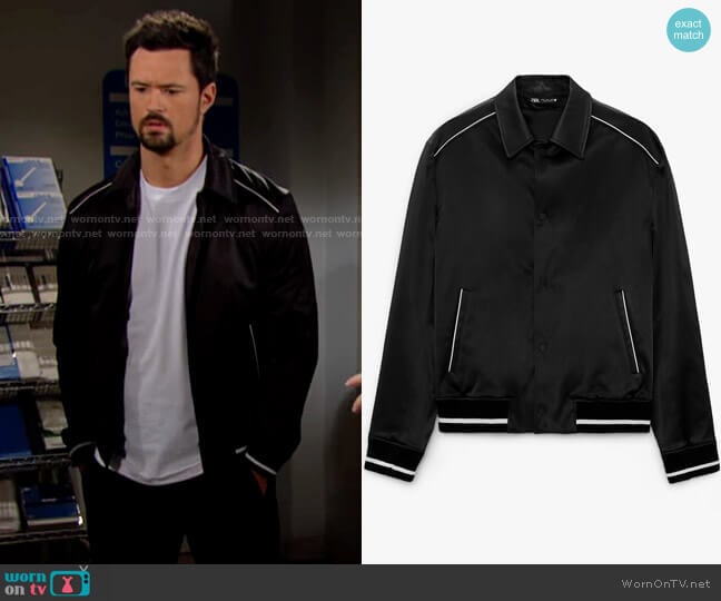 Zara Contrast Trim Satin Effect Jacket worn by Thomas Forrester (Matthew Atkinson) on The Bold and the Beautiful