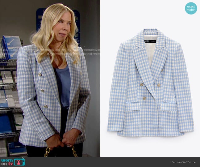 Zara Double Breasted Houndstooth Blazer worn by Brooke Logan (Katherine Kelly Lang) on The Bold and the Beautiful