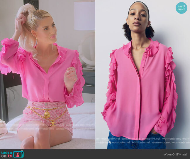 Zara Flowing Ruffled Blouse worn by Emma Hernan on Selling Sunset