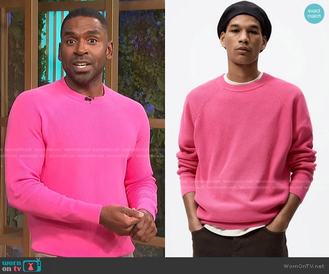 Zara Purl Knit Sweater worn by Justin Sylvester on E! News