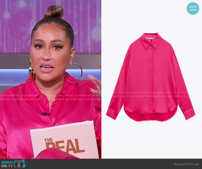 Zara Satin Effect Shirt worn by Adrienne Houghton on The Real