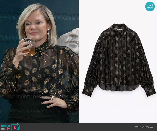 Zara Voluminous Shimmer Blouse worn by Ava Jerome (Maura West) on General Hospital