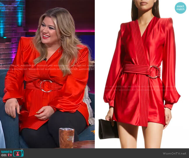 ZHIVAGO Cala Conta Belted Mini Wrap Dress in Cherry worn by Kelly Clarkson on The Kelly Clarkson Show