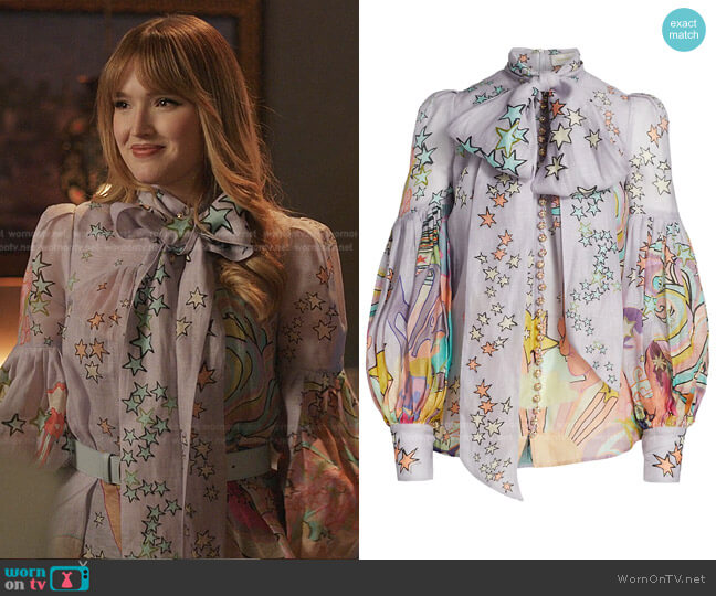Zimmermann Concert Tie-Neck Blouse worn by Kirby Anders (Maddison Brown) on Dynasty