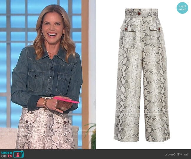Zimmermann Wide Leg Snake Skin Print Pants worn by Natalie Morales on The Talk