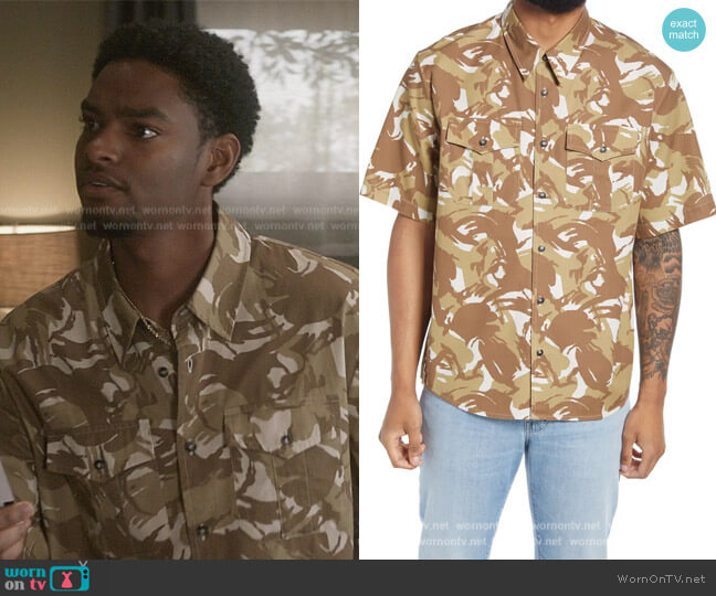 A.P.C Joey Print Short Sleeve Button-Up Shirt worn by JR (Sylvester Powell) on All American Homecoming