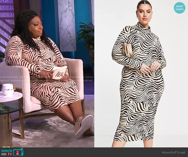 Asos Curve High Neck Midi Column Dress in tiger print worn by Loni Love on The Real