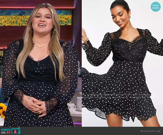 ASOS Mini Skater Dress in Polka Dot worn by Kelly Clarkson on The Kelly Clarkson Show