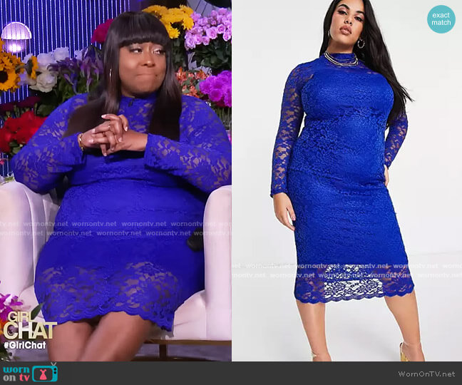 ASOS Curve lace midi dress in cobalt blue worn by Loni Love on The Real