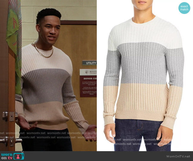 ATM Anthony Thomas Melillo Cotton & Cashmere Color-Blocked Sweater worn by Damon (Peyton Alex Smith) on All American Homecoming