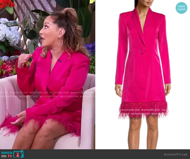 Aidan by Aidan Mattox Feather-Trim Tuxedo Dress worn by Adrienne Houghton on The Real