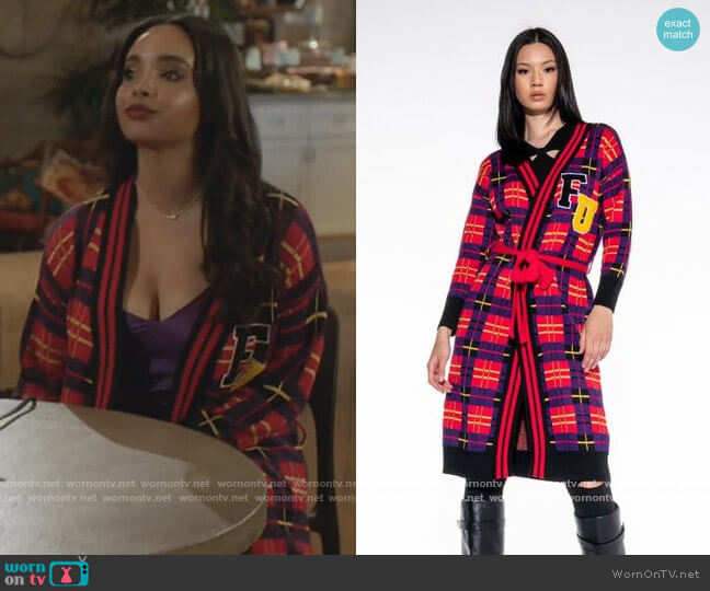 Akira Varsity Mood Tie Waist Long Cardigan