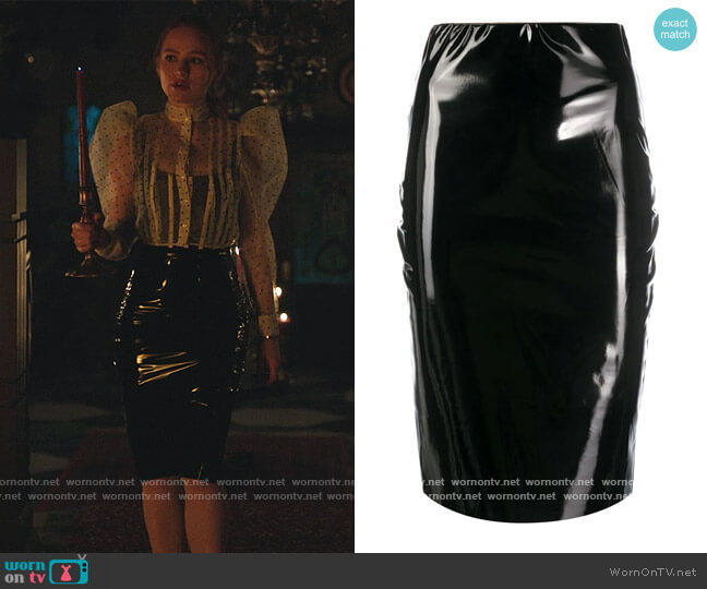 Alchemy Coated Fitted Midi Skirt worn by Cheryl Blossom (Madelaine Petsch) on Riverdale