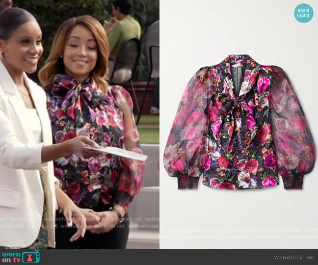 Alice + Olivia Brentley floral-print satin, chiffon and silk-organza blouse