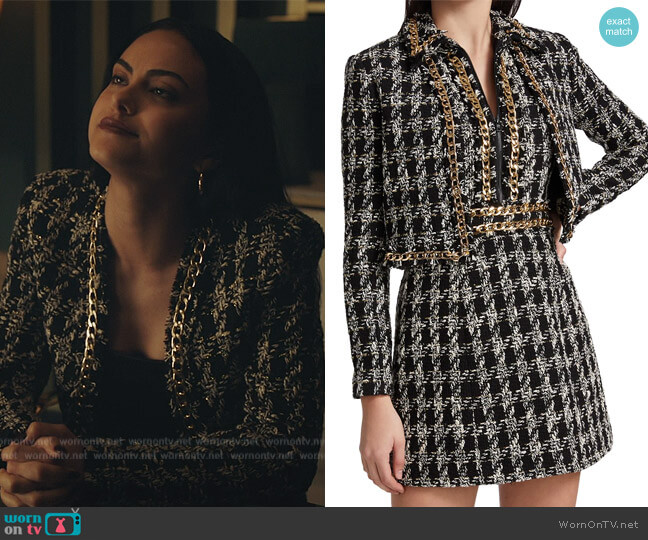 Alice + Olivia Chain-link Trim Cropped Jacket worn by Veronica Lodge (Camila Mendes) on Riverdale
