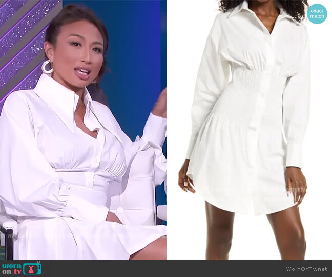 Amy Lynn Smocked Long Sleeve Shirtdress worn by Jeannie Mai on The Real