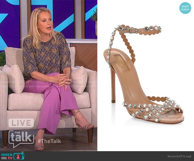 Aquazzura Tequila Crystal-Embellished Leather Sandals