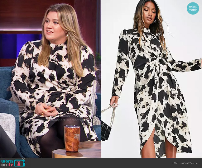 ASOS Object satin midi dress in animal print worn by Kelly Clarkson on The Kelly Clarkson Show